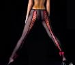 Black Fishnet Pantyhose with Red Lace Up OR Black Lace Up Back