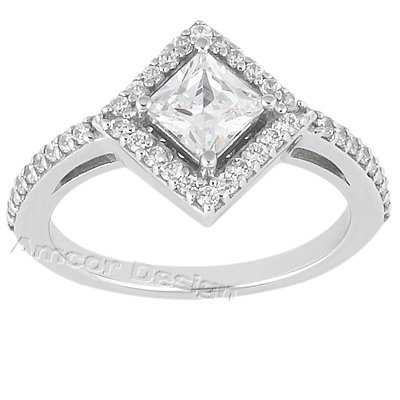 14K White Gold Princess & Round Cut Diamond Promise Engagement Ring (1.15ct.tw, HI Color, SI2-3 Clarity)