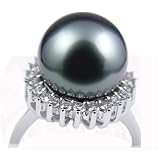 18K White Gold with Diamonds and 11.5-12 mm Tahitian Pearl Ring