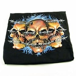 Barbed Wired Skulls Black T-Shirt Short Sleeve Large