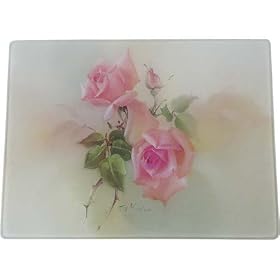 Roses Heavy thick glass tempered large cutting board, European design by Jason