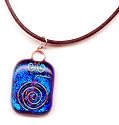 Copper Wire Work Sparkling Blue Dichroic Fused Glass Pendant - Cho Ku Re Reiki Symbol - 17 3/4 Inch Cord