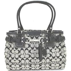 Coach Signature Hamilton Medium Carryall Bag Purse Tote Black White