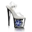7 1/2 Inch High Platform Sexy Shoes Circle Light Up Shoes Stripper Shoes Ankle Strap Sandals Chrome Blue