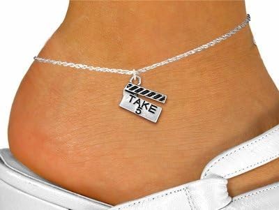 Beautiful Silver Tone "Take 5" Movie Clapboard Charm & Anklet