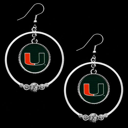 Miami Hurricanes Ladies Double Hoop Crystal Dangle Earrings