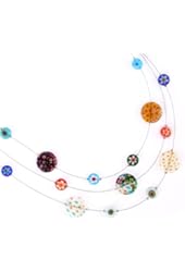 Millefiore Flower Venetian Murano Glass Colored Disc Beaded Triple Strand Necklace, 16-19 inches