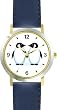 Two Penguins - Penguin Cartoon - JP - WATCHBUDDY&reg; DELUXE TWO-TONE THEME WATCH - Arabic Numbers - Blue Leather Strap-Size-Women's Size-Small