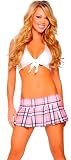 Pink Plaid Skirt School Girl Outfit Sexy Costume