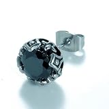 Gem Art ( ジェムアート ) ステンレススチール キュービックジルコニア 6mm クラウン （王冠 ) デザイン シングル ピアス ブラック