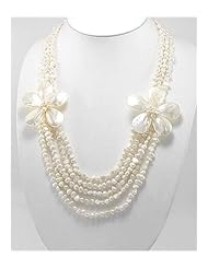 Flower Mother of Pearls Necklace In 92.5 Sterling Silver