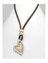 Brown Heart Leather Necklace In White Base