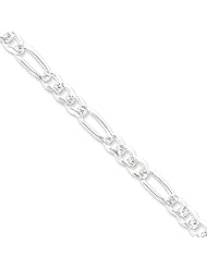 .925 Sterling Silver 7mm Pave Flat Figaro Link Chain
