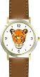 Lion (Female) Cat - WATCHBUDDY&reg; DELUXE TWO-TONE THEME WATCH - Arabic Numbers - Brown Leather Strap-Size-Large ( Men's Size or Jumbo Women's Size )