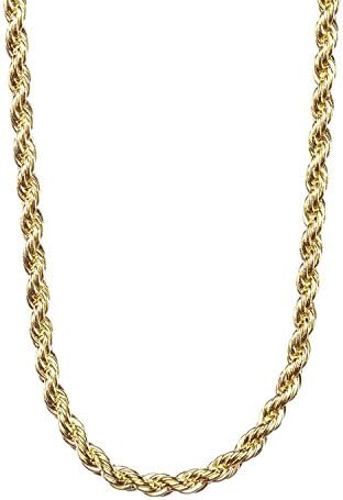 Gold Chain Necklace 18K Gold Overlay USA Made 30x STRONGER than plated, LIFE TIME WARRANTY, Tarnish Resistant 2.5 MM Thick in All Sizes Gold pendant necklace, Men &amp; Women Rope chain, Lobster Clasp, Look of Solid Gold. (16)