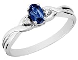 Blue Sapphire Gemstone Ring with Diamonds in White Gold
