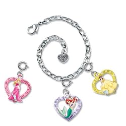 CHARM IT! Aurora, Ariel & Belle Disney Princesses Charm Bracelet Set with Ribbon Carry Pouch