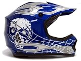 YOUTH BLUE/SILVER SKULL DIRT BIKE MOTOCROSS HELMET MX(&HY-601-Blue/SilverSkull#15) (Small)