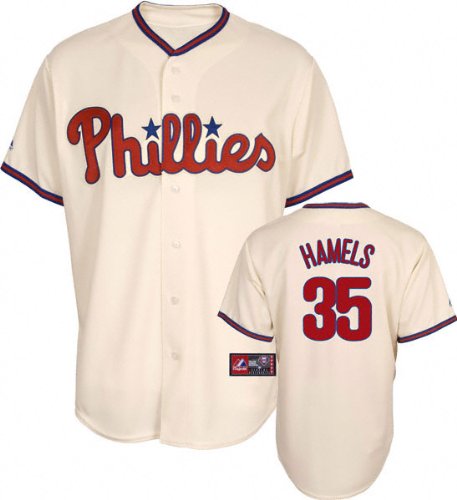 MLB Men's Philadelphia Phillies Cole Hamels Ivory Alternate Short Sleeve 6 Button Synthetic Replica Baseball Jersey Spring 2012  (Ivory, Small)