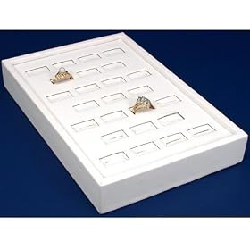 White Leather 25 Slot Ring Display Tray Jewelry Case