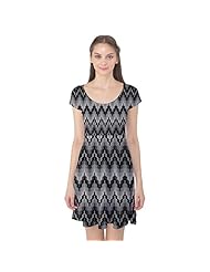 Cap Sleeves Stretchy Polyester/Spandex Zig Zag  Dress