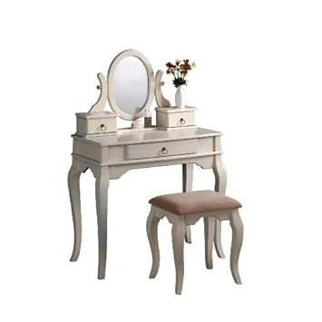 Bobkona Rylan Vanity Set with Stool, Antique White