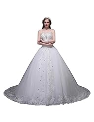 Applique Lace-Up Beaded Crystals Belted Crystal Sequined  Sweetheart Satin/Tulle Wedding Dress  With Pearls
