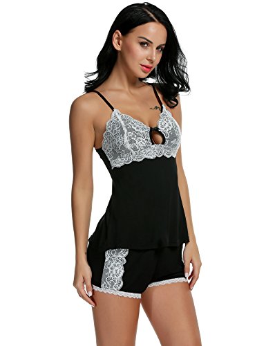 HOTOUCH Women's Sexy Sleeveless Pajamas Set Lace Camisole Sleepwear S-XL