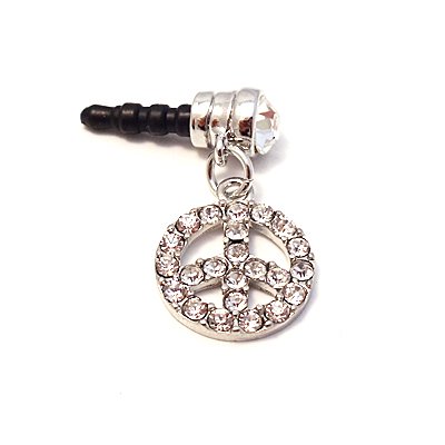 Headphone Plug Peace Sign Rhinestone Charm for Apple iPhones, iPad, iPod touch