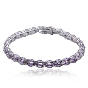 Platinum Plated Sterling Silver Genuine Amethyst Bracelet, 7.25 by