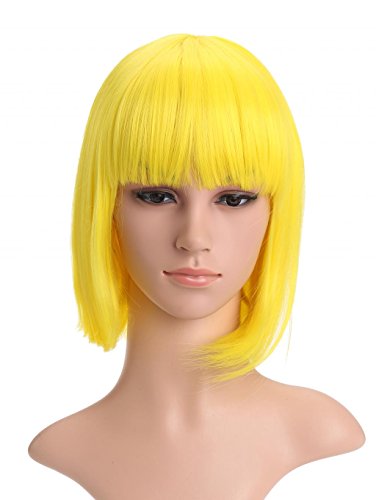 LOUISE MAELYS Ladies Candy Color Straight Flat Bang Short Bob Hair Cosplay Wigs