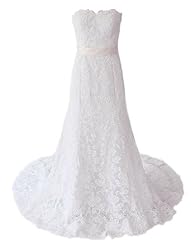Strapless Lace Sheath Satin Wedding Dress  with a Chapel Train  With a Sash 