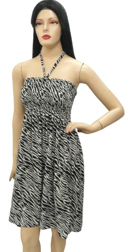 Black & White Zebra Printed Tube Top Tunic Halter Sundress