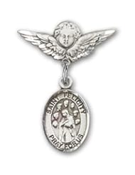 Sterling Silver Baby Badge with St. Felicity Charm and Angel with Wings Badge Pin