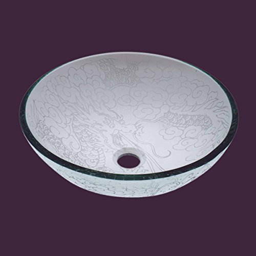 Vessel Sinks Frosted Etched Glass Dragon Round Vessel Sink