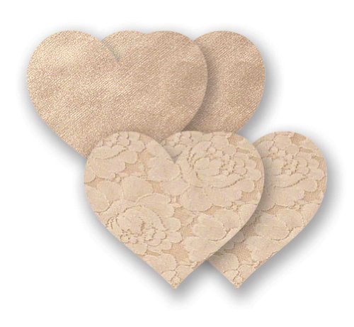 Nippies Beige Creme Heart Waterproof Self Adhesive Fabric Nipple Cover Pasties