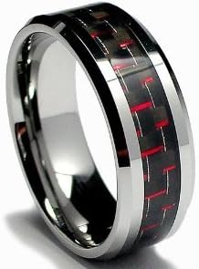 Tungsten Carbide & Red /Black Carbon Fiber Inlay in 8mm -Available in Sizes 7-15- size 8