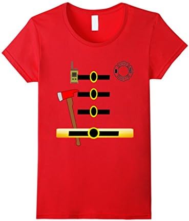 Women's Fireman Firefighter Uniform Halloween Costume T-Shirt Medium Red
