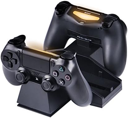 SmaAcc Vertical Stand with Cooling Fans for PlayStation 4 Console – Dual Charger Station for DS4 DualShock 4 Wireless Controller - Unique Super Silence Design For Free from Noise