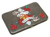Designer Inspired Tattoo Love Peace Gray Flat Clutch Wallet