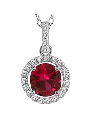 1.29 Ct Round Red Created Ruby 925 Sterling Silver Pendant with 18" Chain