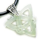 Celtic Triquetra Knot Jade Amulet Silver Pendant Rubber Necklace