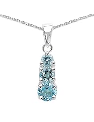 1.10 Carat Genuine Blue Topaz Sterling Silver Pendant Necklace. 18"