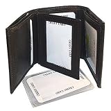 Mens Leather TriFold 7 Credit Card Holder 4" x 3.5" Black Wallet