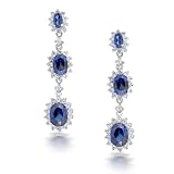 Bling Jewelry CZ Oval Sapphire Color Triple Drop Crown Setting Earrings