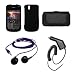 Blackberry Bold 9650 Premium Black Leather Carrying Pouch+Rubberized Black Snap-on Hard Case Cover+Purple Stereo In-ear Headphones+Rapid Car Charger Combo For Blackberry Bold 9650