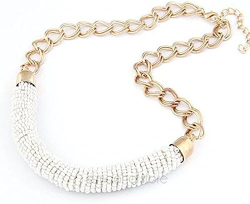 Etiger Women's Fashion Design Vintage Beads Necklace Retro Style Chain Necklace Choker (White)