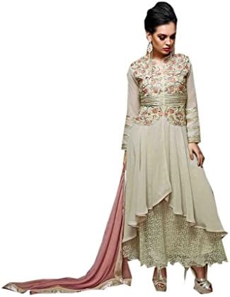 Rehsha Women Designer Georgette & Jacquard Net Salwar Kameez Off White Pakistani Suit