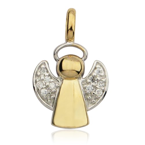 Sterling Silver Two-Tone White Cubic Zirconia Angel Charm