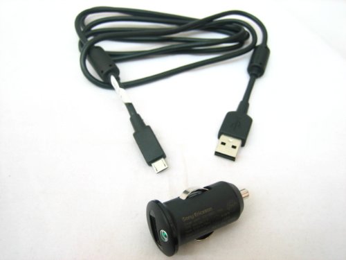 SONY ERICSSON EC700 Micro-USB Data Synchronize Cable + AN400 Compact USB Car Charger for SONY ERICSSON ASPEN / HAZEL / VIVAZ / VIVAZ PRO / XPERIA X10 / XPERIA X10 MINI / XPERIA X10 MINI PRO / XPERIA X2 / XPERIA X8 / Spiro / Xperia PLAY R800 / Yari ~ Mobil